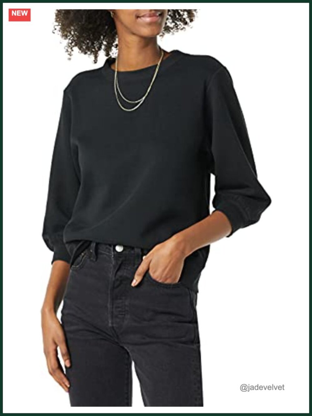 Women's French Terry Fleece Crewneck Sweatshirt 3/4 Sleeve Loose Fit
